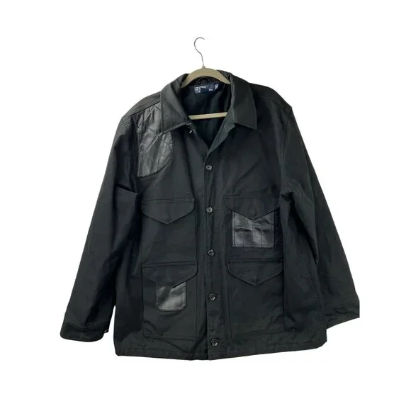 Vintage Polo Ralph Lauren Mens XL Waxed Oilcloth Leather Field Jacket Black - Picture 6 of 15